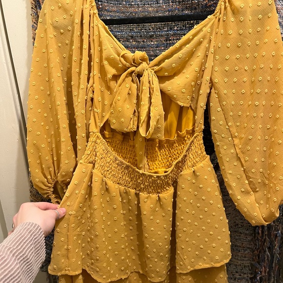 Peach Love from Gliks - Gold/Yellow, Swiss Dot, A-line Open Back Long Sleeves - Picture 1 of 3